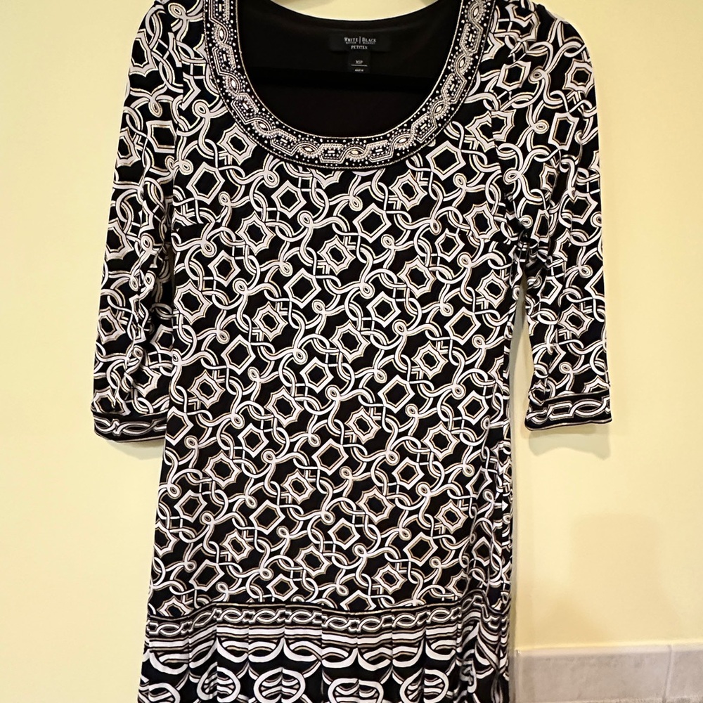 White House Black Market Black and White Patterned Dress